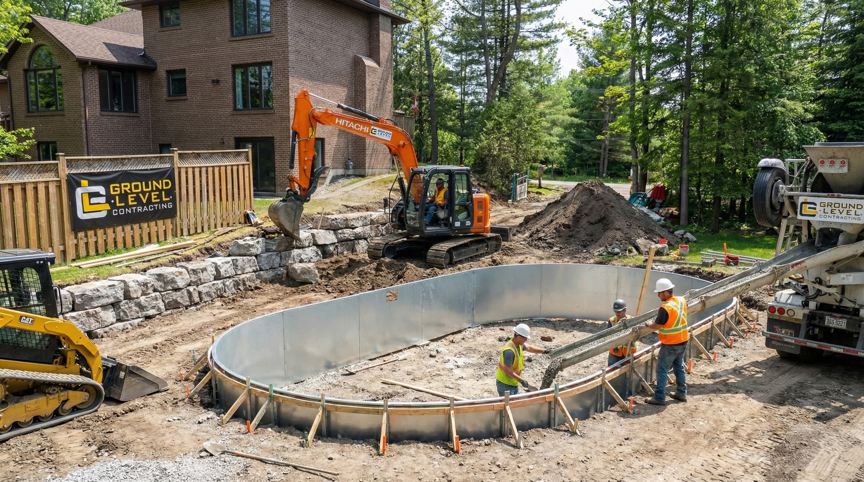Armour stone retaining wall Barrie Ontario natural limestone no-mortar construction