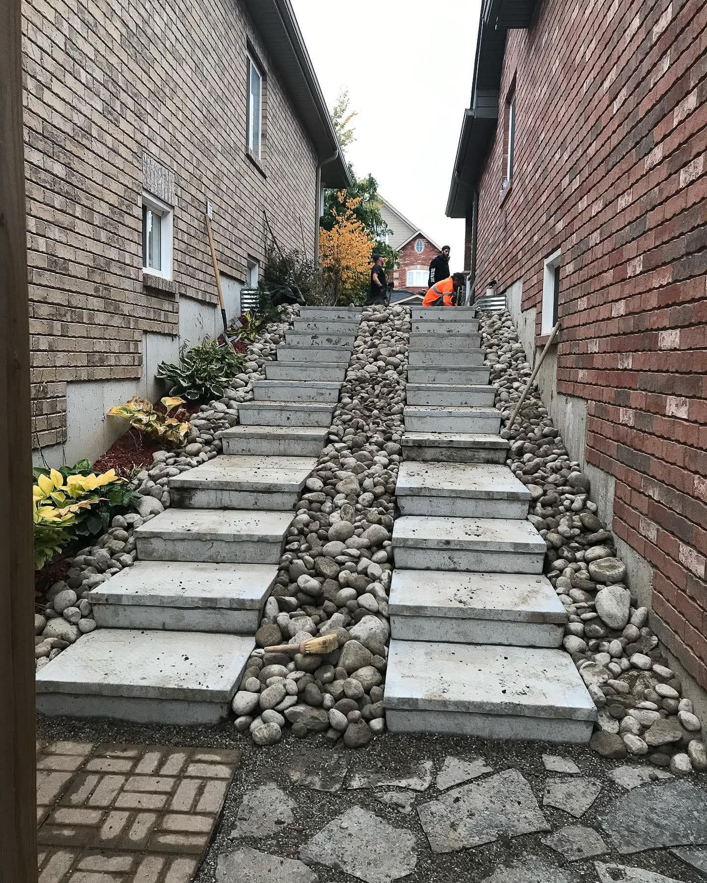 Armour stone steps walkway Barrie Ontario hardscaping feature