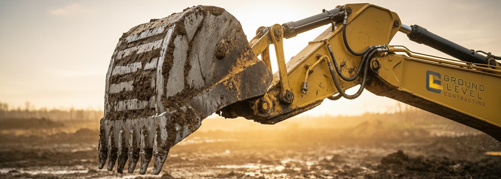 Clean structural footing excavation and trench line on a commercial site