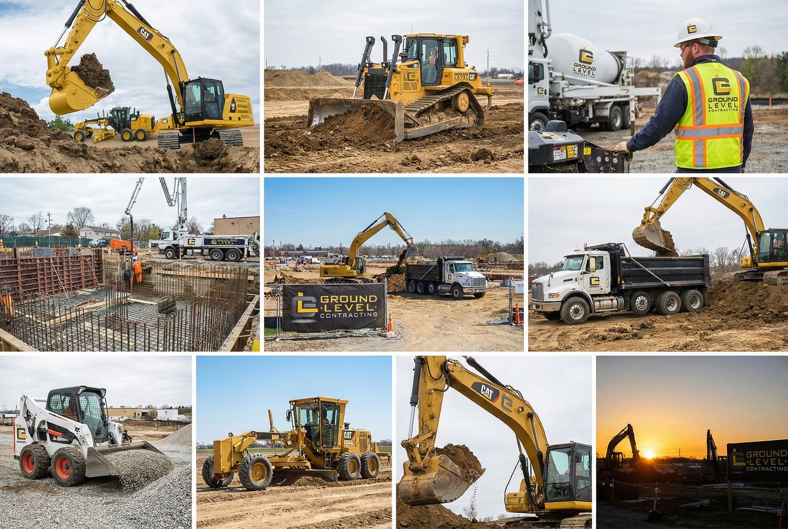 Clean structural footing excavation and trench line on a commercial site