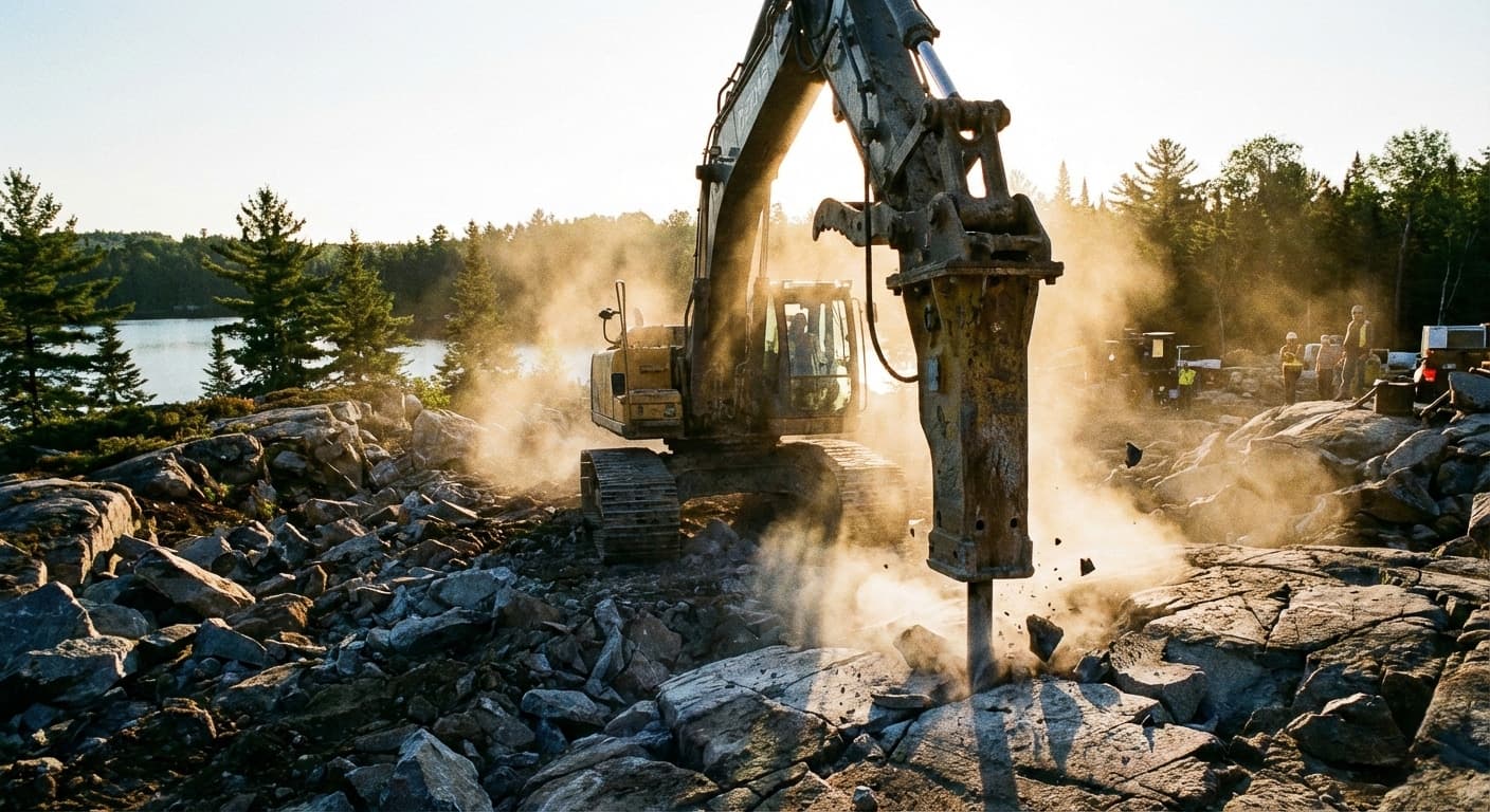 Heavy excavator on structural excavation and footing prep